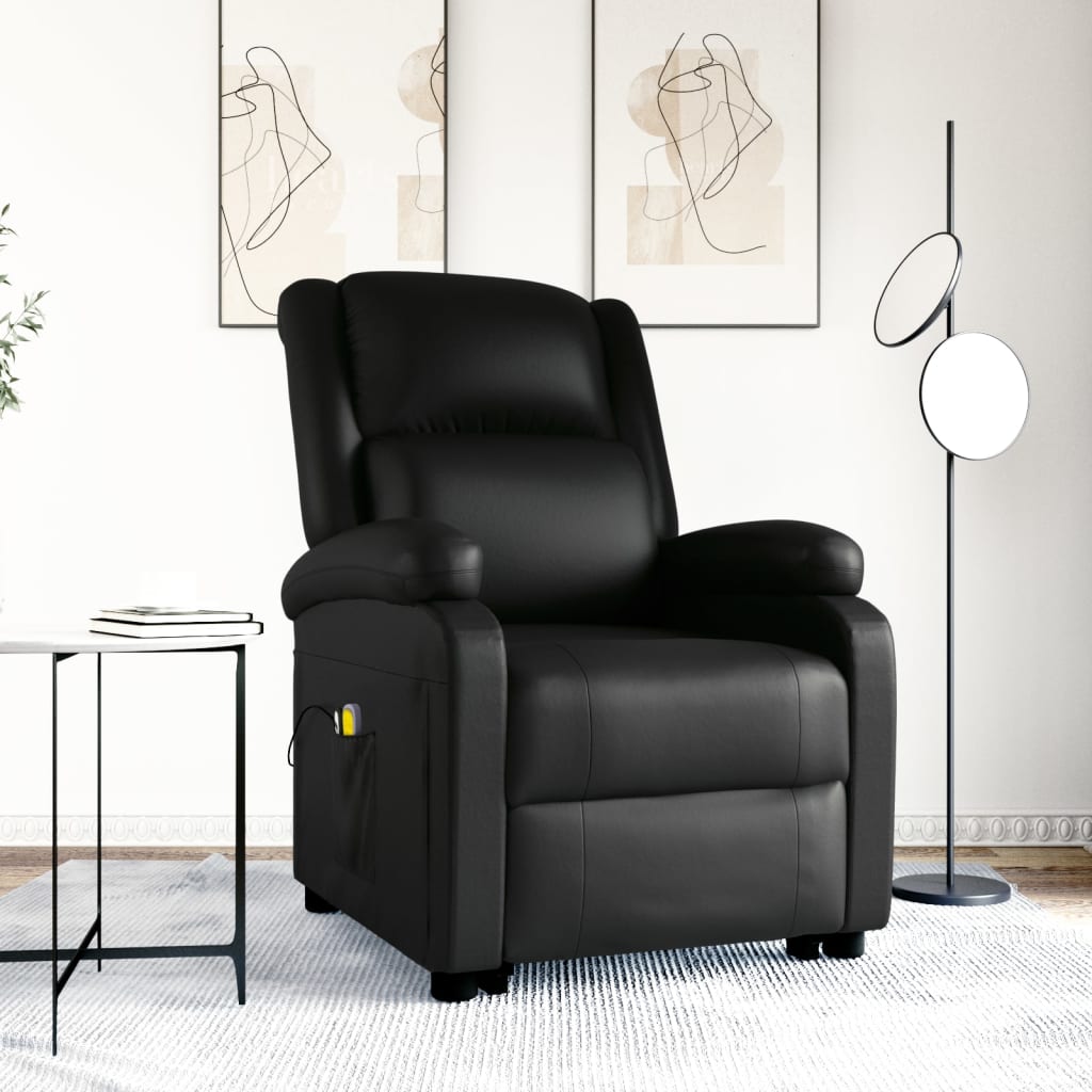vida XL Massagesessel mit Aufstehhilfe Schwarz Kunstleder