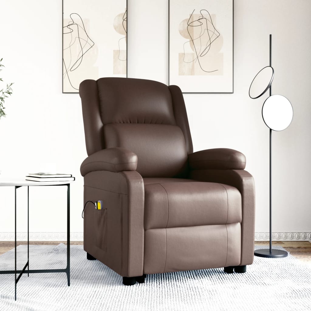 vida XL Massagesessel mit Aufstehhilfe Braun Kunstleder
