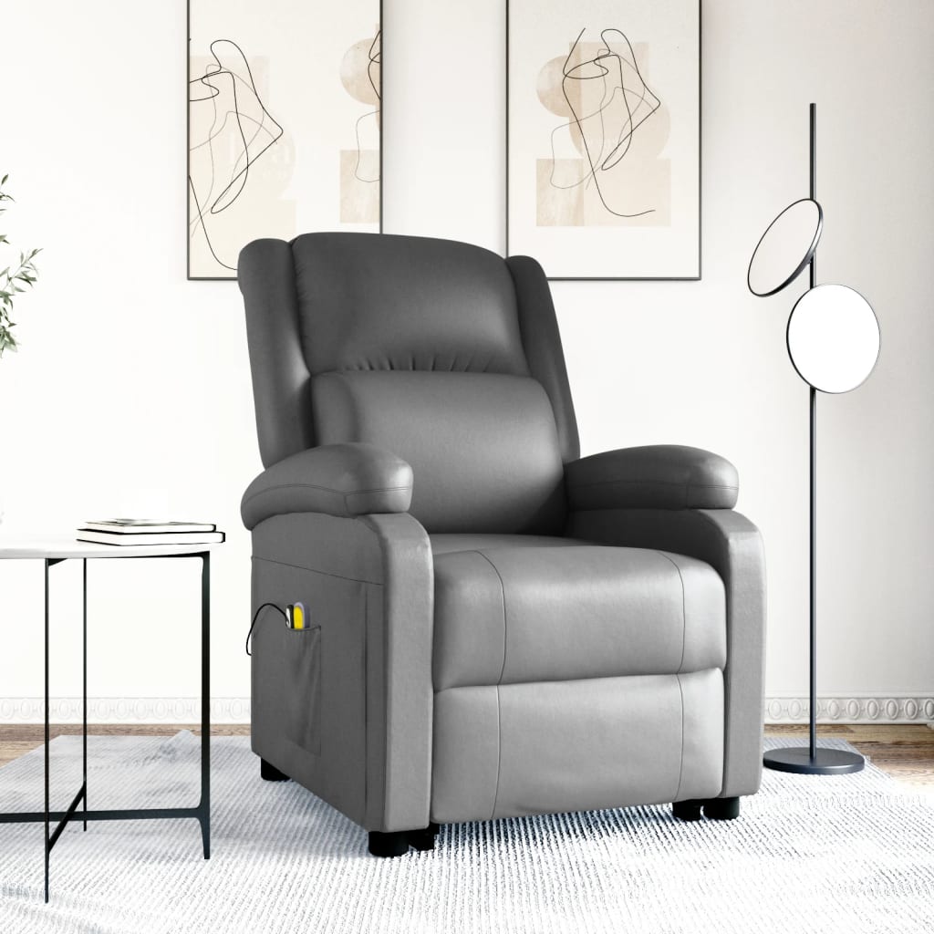vida XL Massagesessel mit Aufstehhilfe Grau Kunstleder
