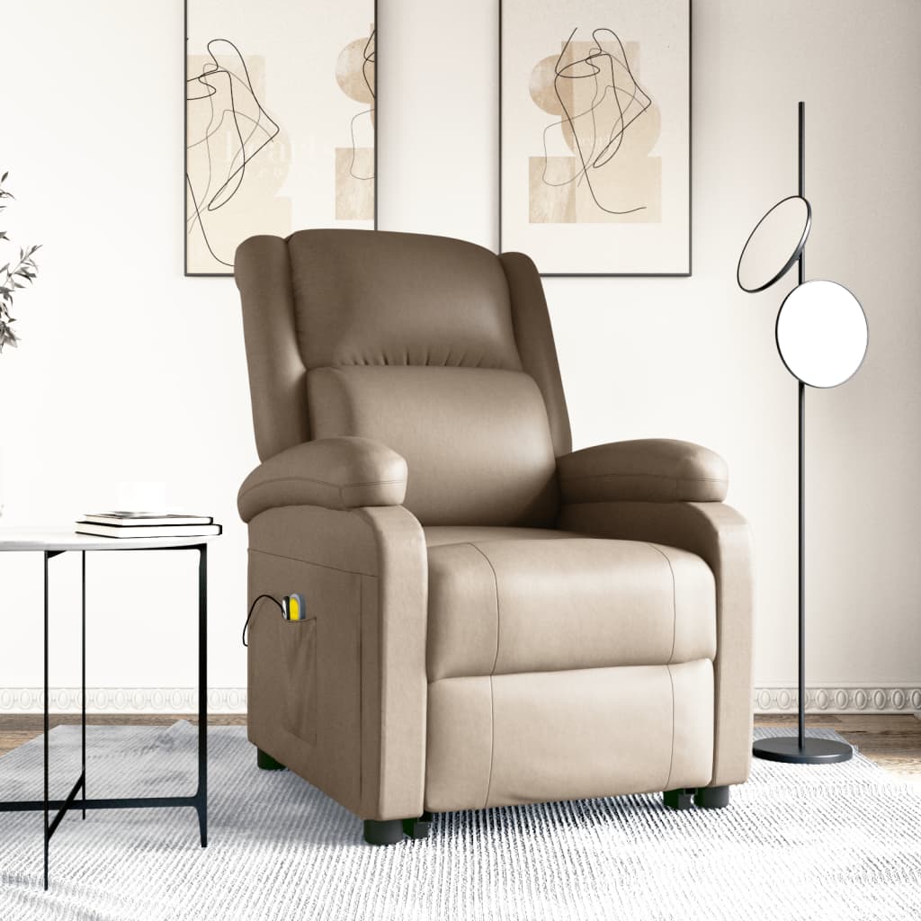vida XL Massagesessel mit Aufstehhilfe Cappuccino-Braun Kunstleder