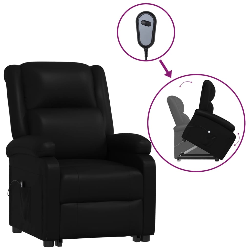 vidaXL Poltrona reclinável elevatória couro artificial preto