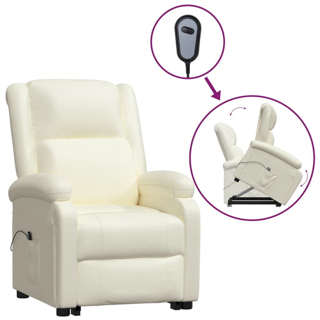 vidaXL Poltrona reclinável elevatória couro artificial cor creme