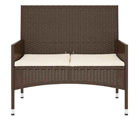 vidaXL 2-Seater Patio Bench with Cushions Brown Poly Rattan