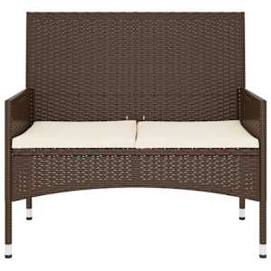 vidaXL 2-Seater Patio Bench with Cushions Brown Poly Rattan