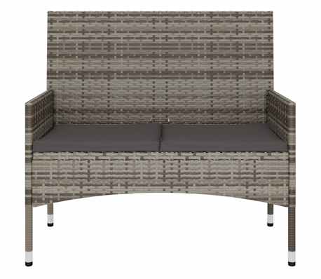 vidaXL بنش حديقة بمقعدين مع وسائد بولي روطان رمادي
