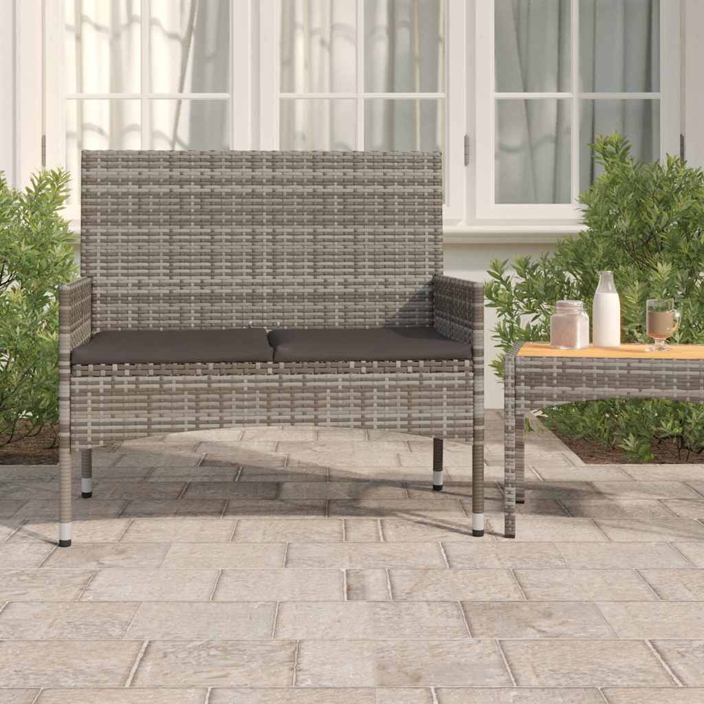 vidaXL Gartenbank 2-Sitzer mit Kissen Grau Poly Rattan