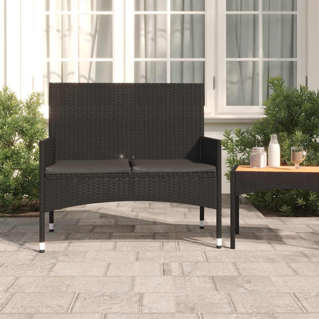 Thumbnail - vidaXL Gartenbank 2-Sitzer mit Kissen Schwarz Poly Rattan