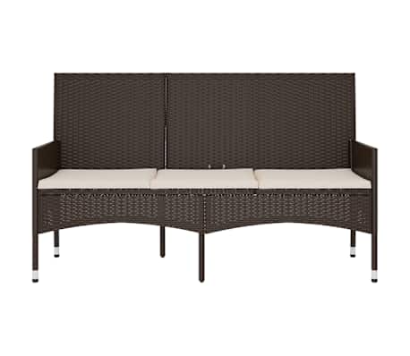 vidaXL 3-Seater Patio Bench with Cushions Brown Poly Rattan