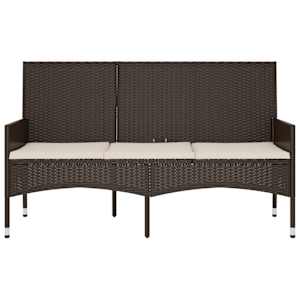 vidaXL 3-Seater Patio Bench with Cushions Brown Poly Rattan