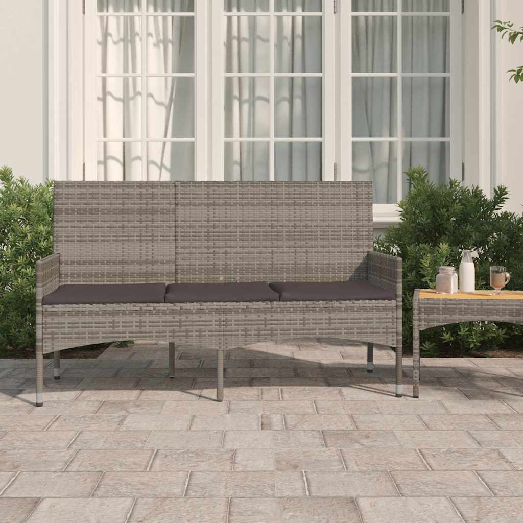 vida XL Gartenbank 3-Sitzer mit Kissen Grau Poly Rattan