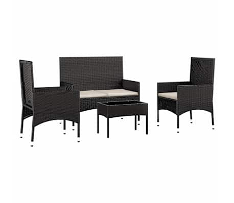 vidaXL Salon de jardin 4 pcs avec coussins Noir R&eacute;sine tress&eacute;e