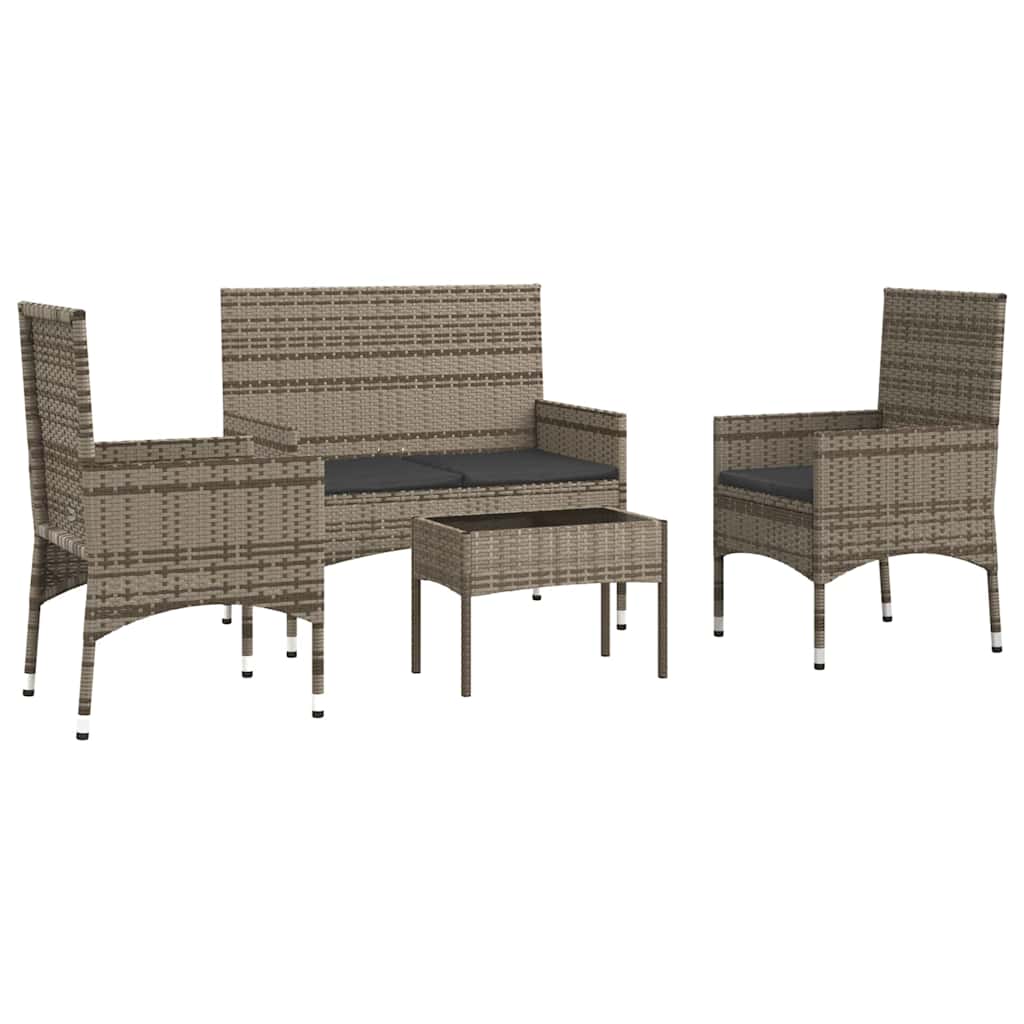 vidaXL 4-delige Loungeset met kussens poly rattan grijs afbeelding