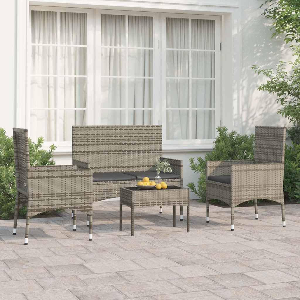 vida XL 4-tlg. Garten-Lounge-Set mit Kissen Grau Poly Rattan
