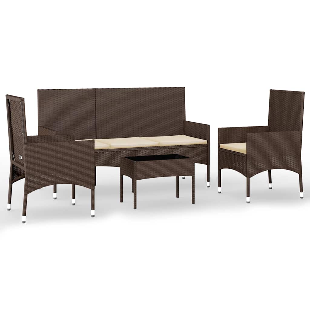 Thumbnail - vidaXL 4-tlg. Garten-Lounge-Set mit Kissen Braun Poly Rattan