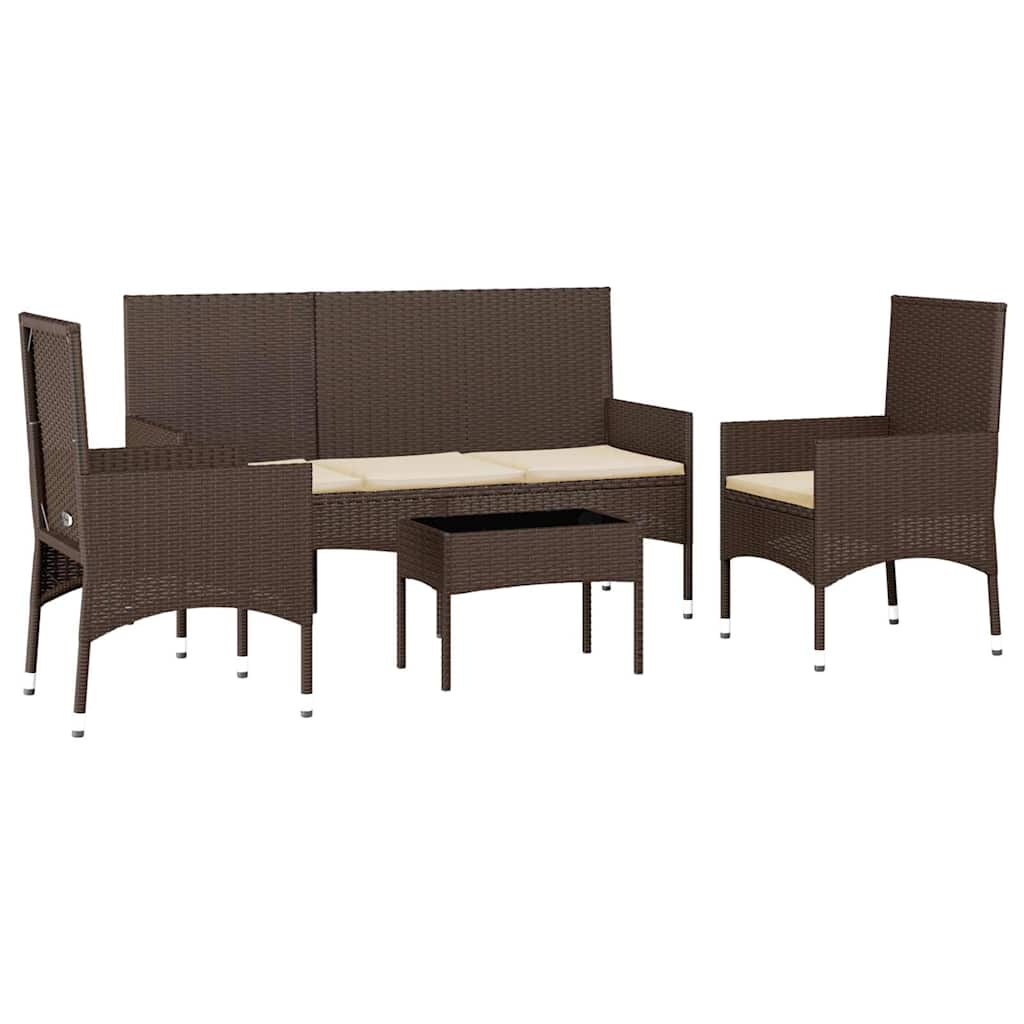 vidaXL 4-delige Loungeset met kussens poly rattan bruin afbeelding