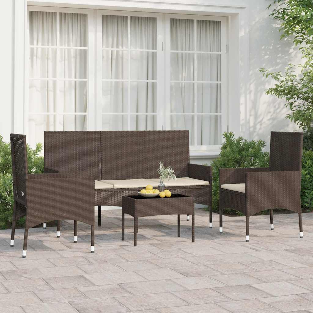 Thumbnail - vidaXL 4-tlg. Garten-Lounge-Set mit Kissen Braun Poly Rattan