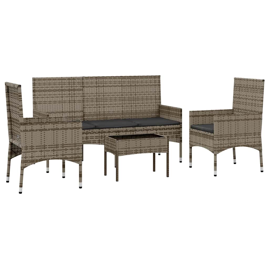 vidaXL 4-delige Loungeset met kussens poly rattan grijs afbeelding