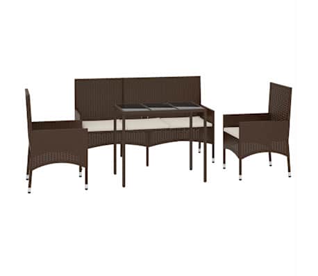 vidaXL Salon de jardin 4 pcs avec coussins Marron R&eacute;sine tress&eacute;e