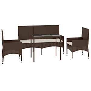vidaXL Salon de jardin 4 pcs avec coussins Marron R&eacute;sine tress&eacute;e