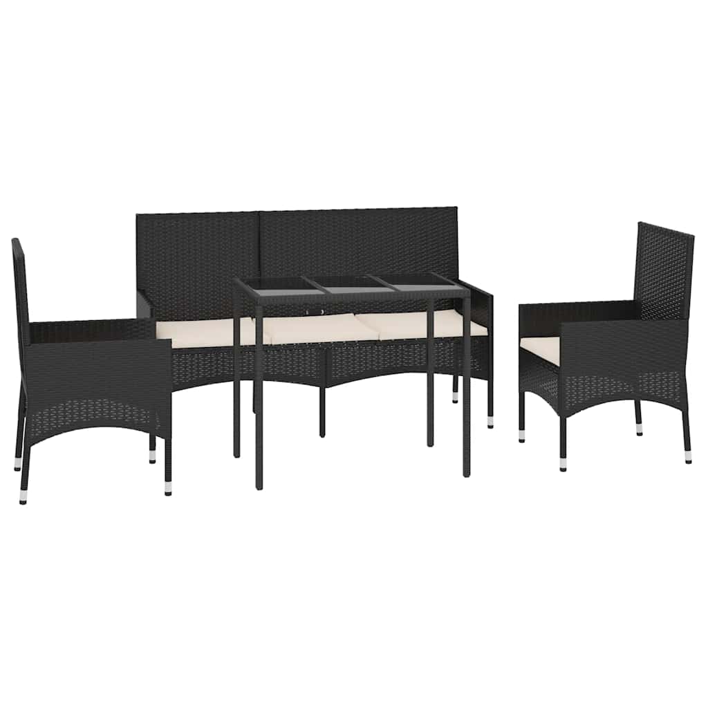 vidaXL Set mobilier relaxare grădină 4 piese cu perne poliratan negru