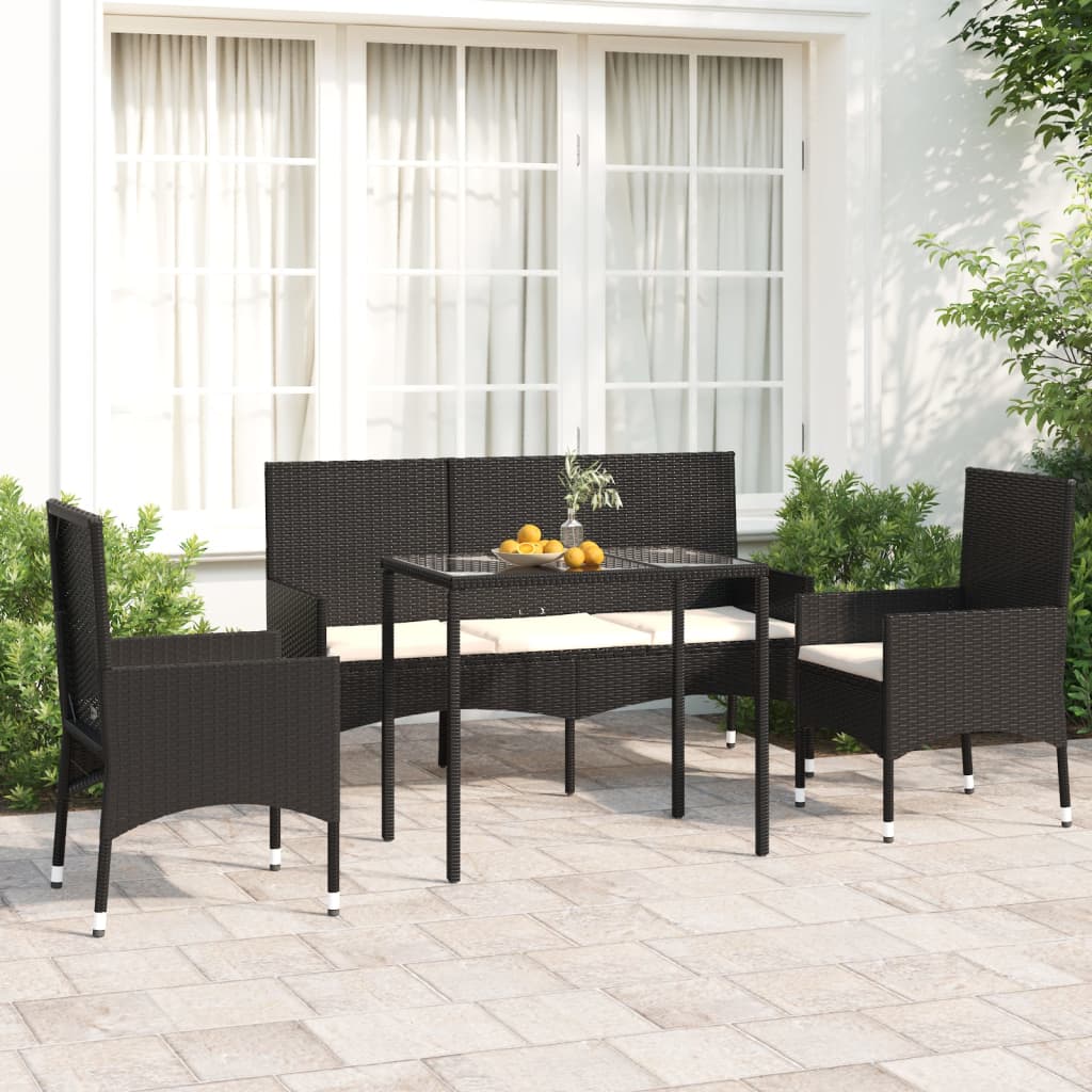 4-tlg. Garten-Lounge-Set mit Kissen Schwarz Poly Rattan