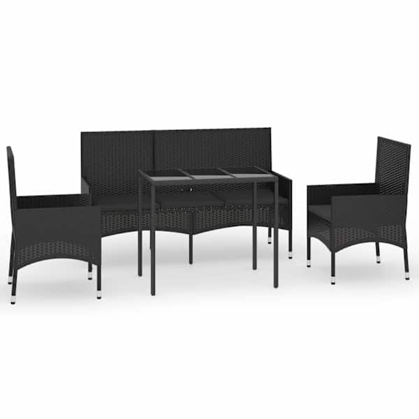 vidaXL 4-osaline aiam&ouml;&ouml;blikomplekt patjadega, must, pol&uuml;rotang