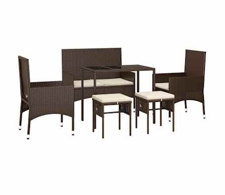 vidaXL Sodo komplektas su pagalvėlėmis, 6 dalių, rudas, poliratanas