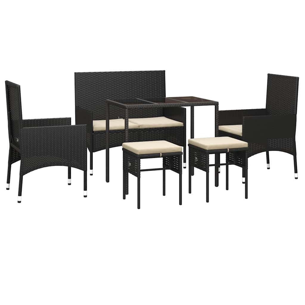 vidaXL 6-delige Loungeset met kussens poly rattan zwart afbeelding