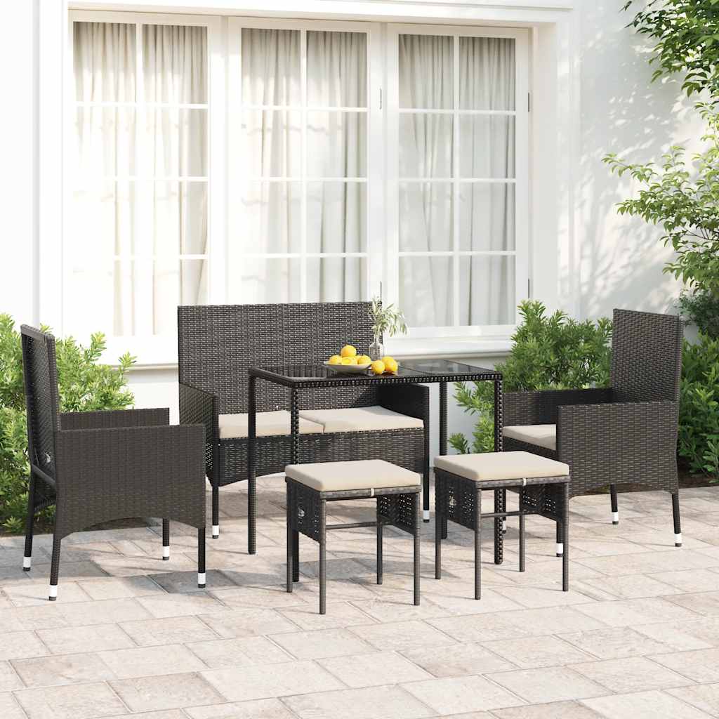 vidaXL 6-tlg. Garten-Lounge-Set mit Kissen Schwarz Poly Rattan