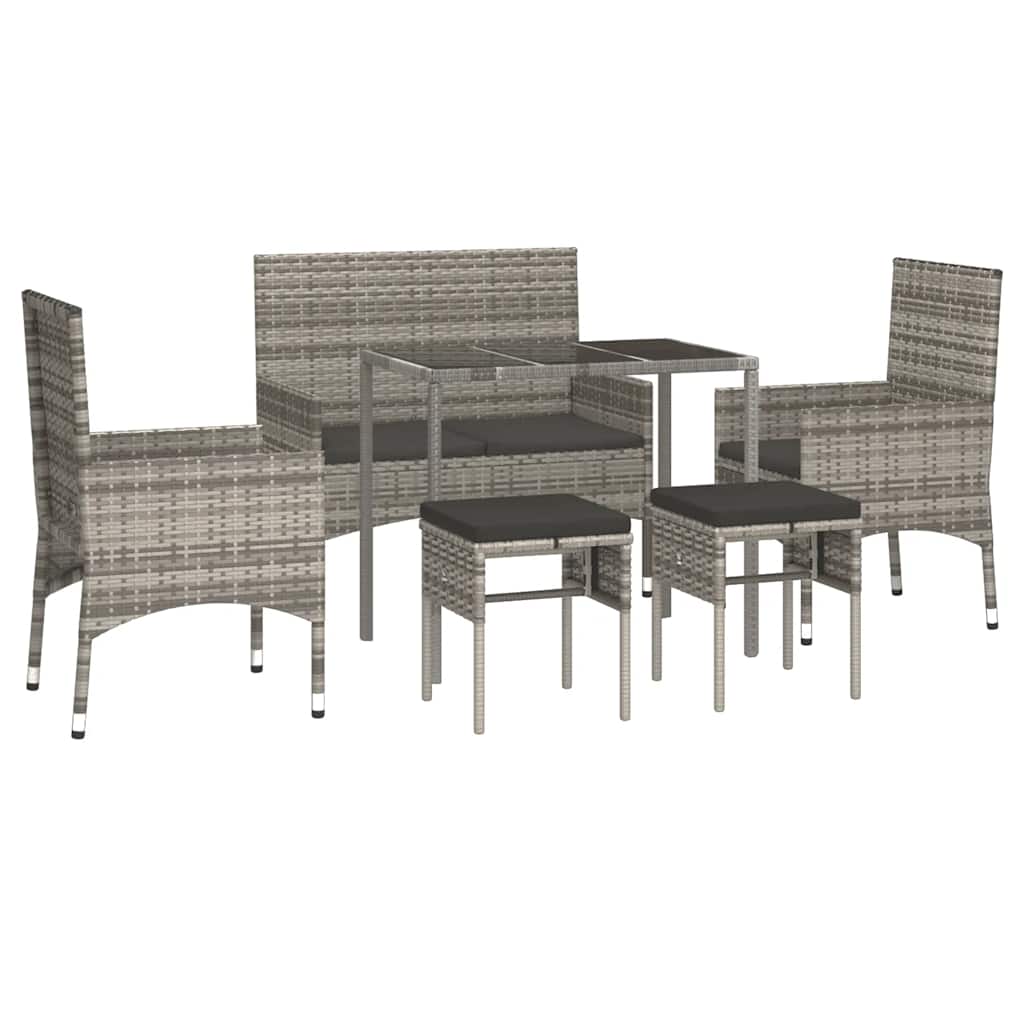 vidaXL 6-delige Loungeset met kussens poly rattan grijs afbeelding