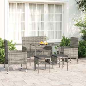 Vrtna sedežna garnitura 6-delna z blazinami siv poli ratan