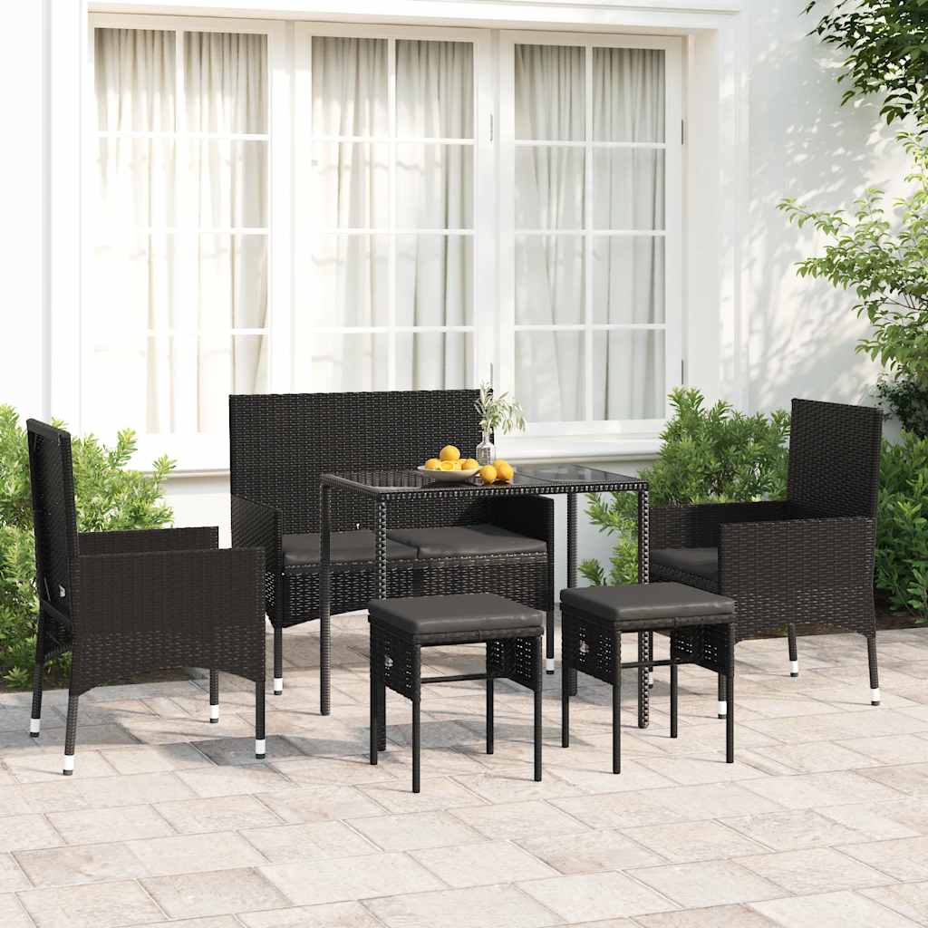 vidaXL 6-tlg. Garten-Lounge-Set mit Kissen Schwarz Poly Rattan