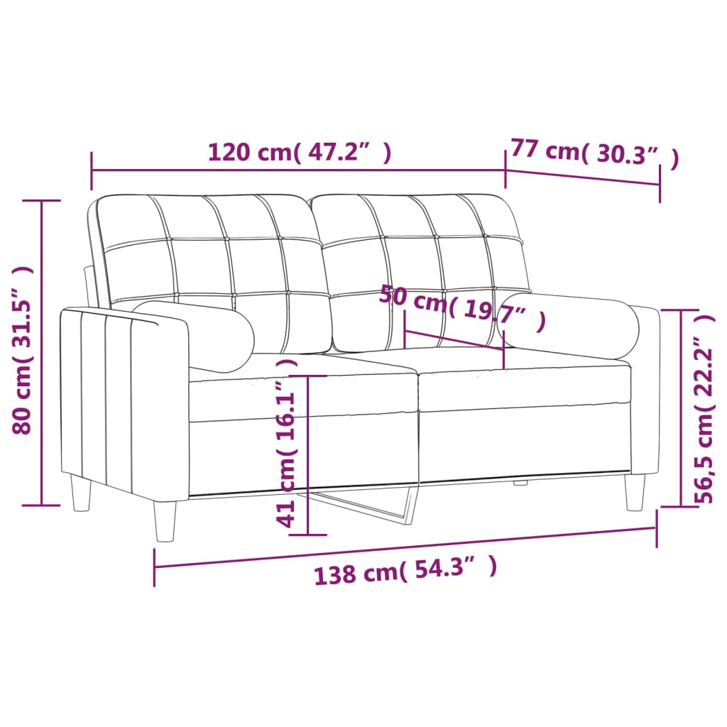 2místná pohovka s polštáři a poduškami krémová 120 cm textil