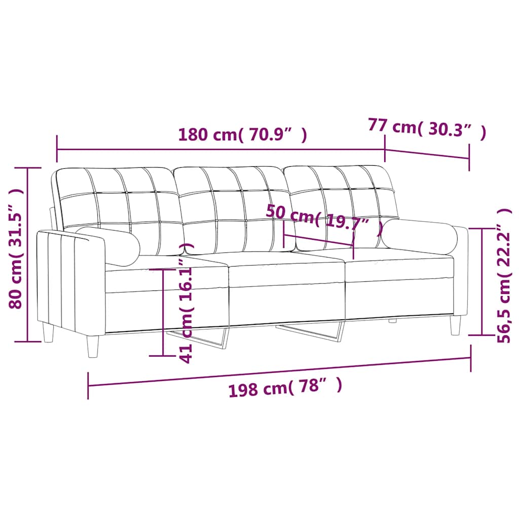 Canapea cu 3 locuri cu perne&pernuțe gri închis 180 cm textil