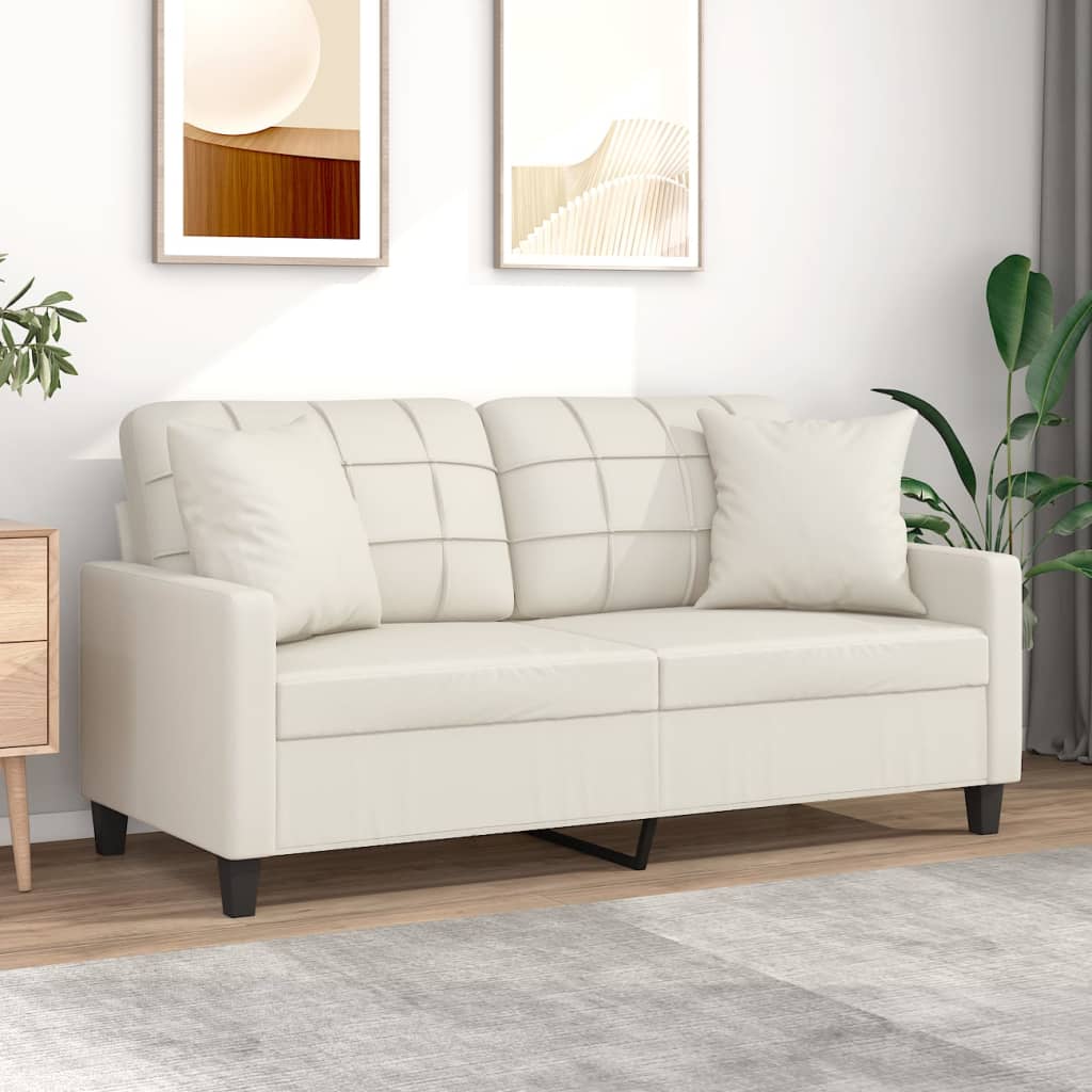 vidaXL 2-osobowa sofa z poduszkami, kremowa, 140 cm, sztuczna skóra