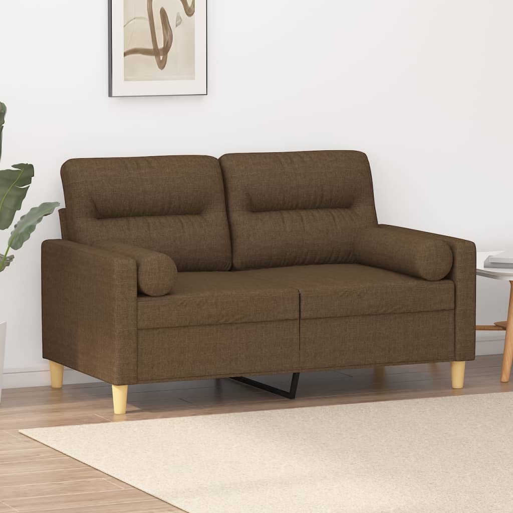 vidaXL Sofá 2 lugares c/ almofadas e almofadões 120 cm tecido castanho