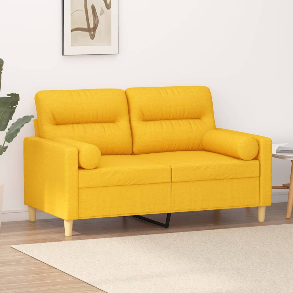 vidaXL 2-osobowa sofa z poduszkami, żółta, 120 cm, tkanina