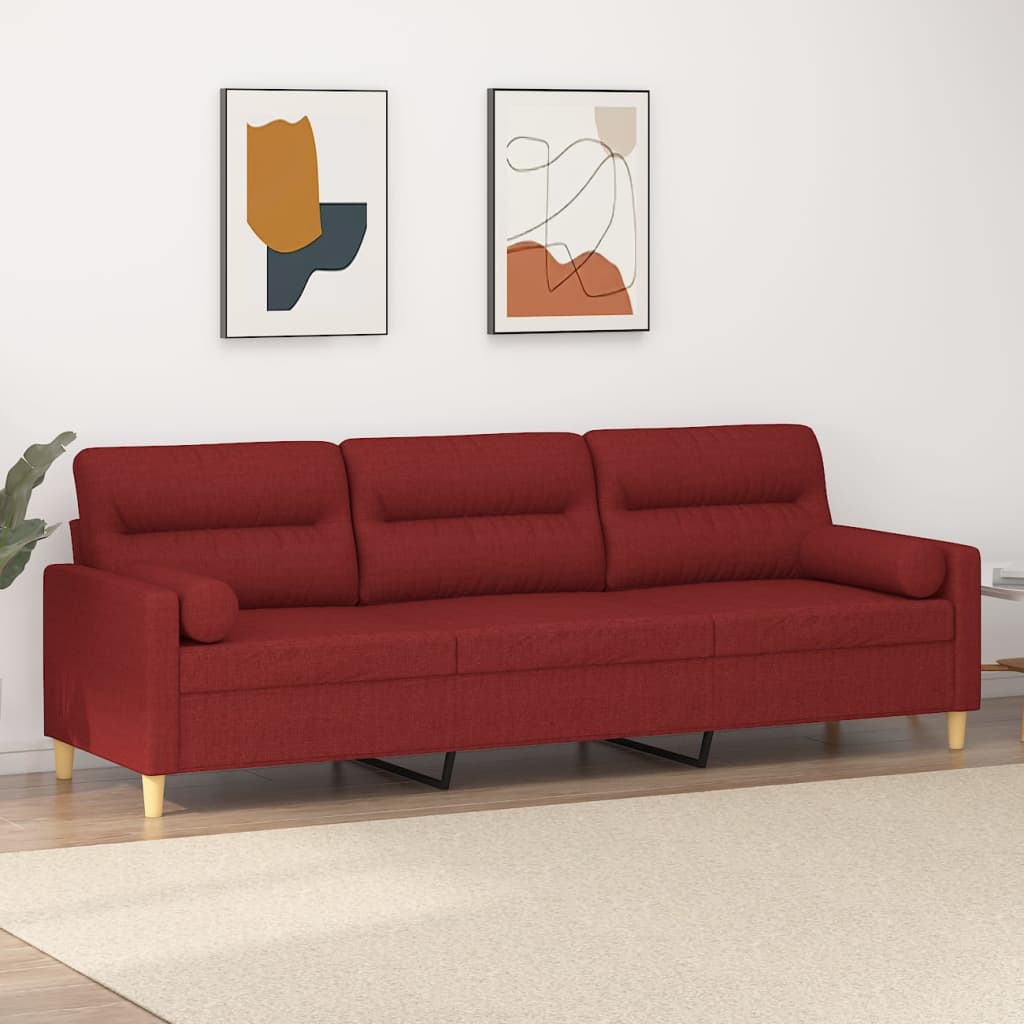 vidaXL 3místná pohovka s polštáři a poduškami vínová 210 cm textil