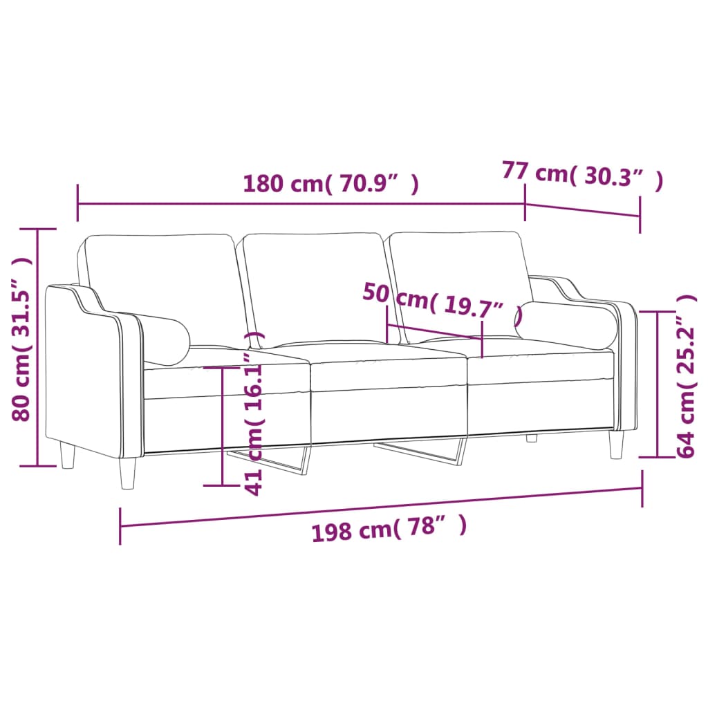 Canapea cu 3 locuri cu perne&pernuțe maro 180 cm textil