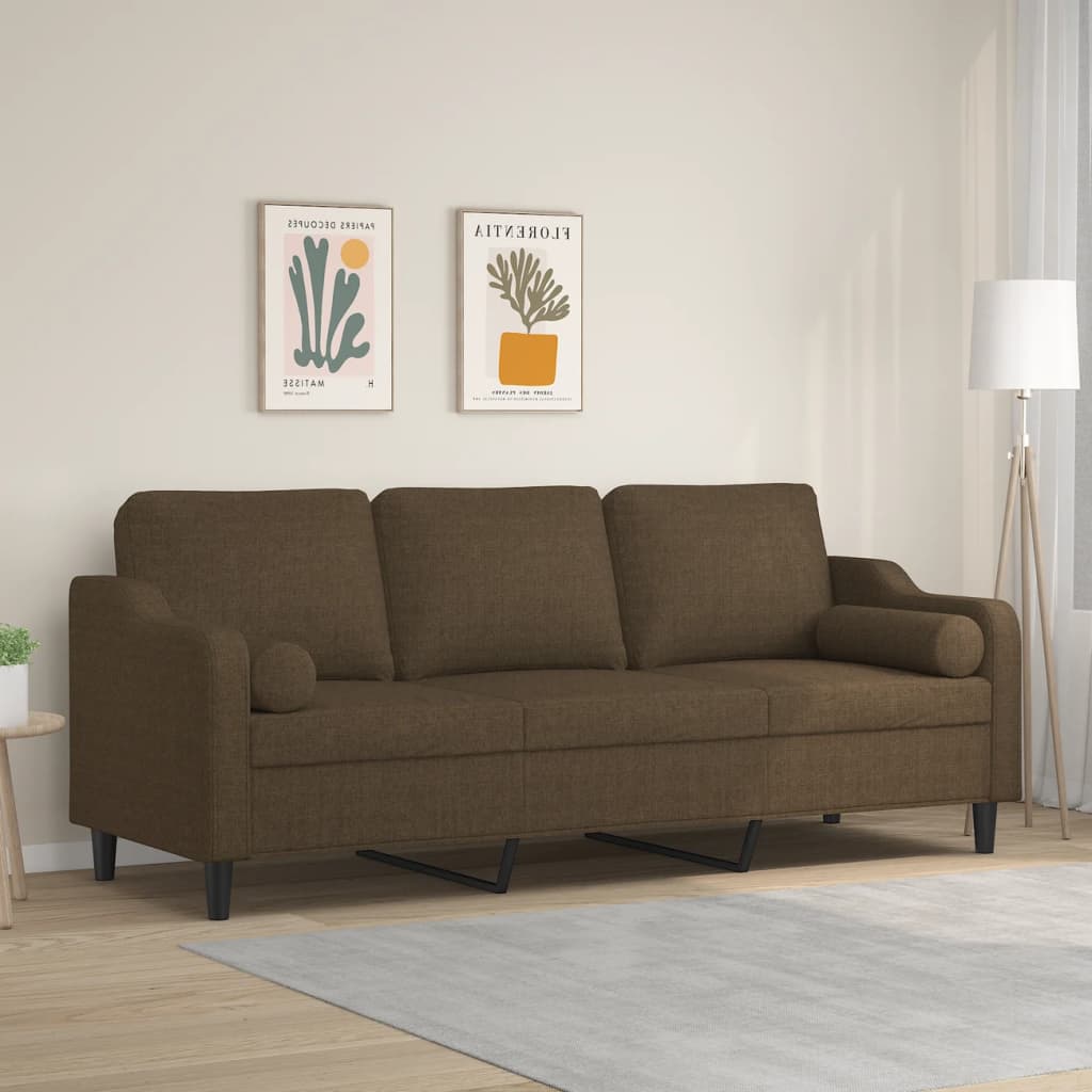 vidaXL Sofá 3 lugares c/ almofadas e almofadões 210 cm tecido castanho