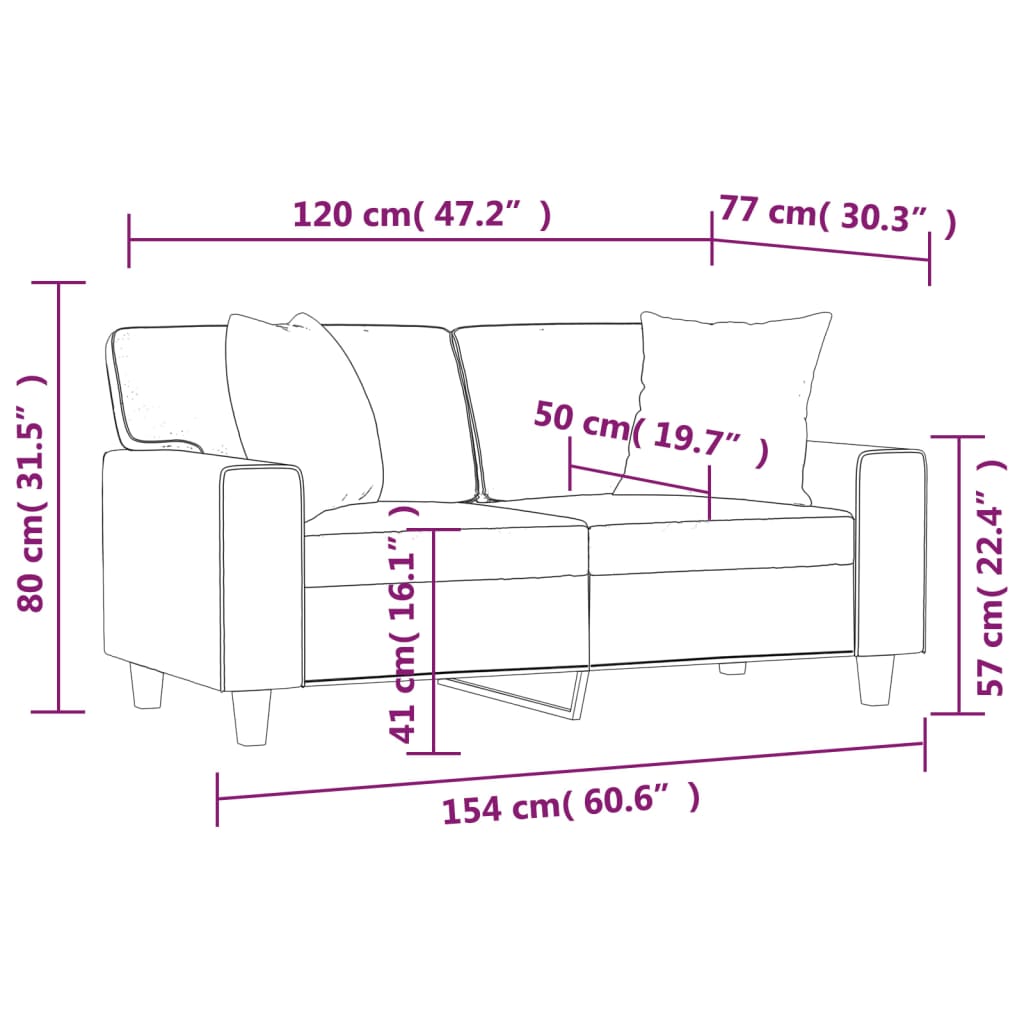 Canapea cu 2 locuri, perne&pernuțe cappuccino 120 cm piele eco
