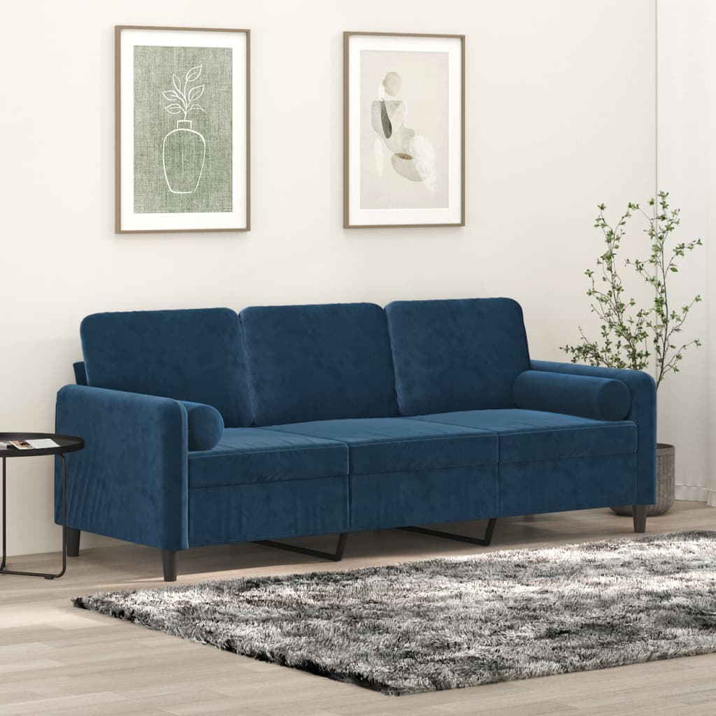 3-Sitzer-Sofa mit Kissen Blau 180 cm Samt kaufen