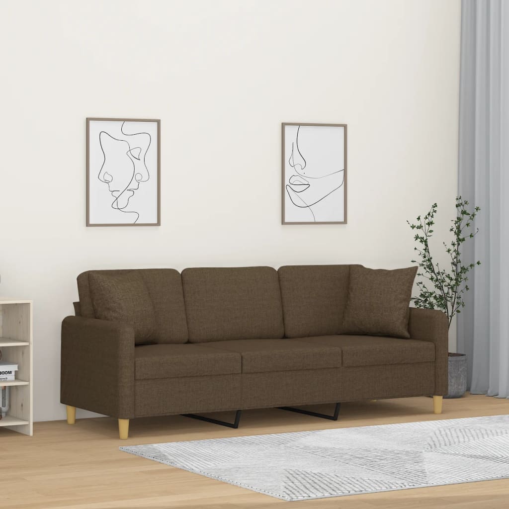 vida XL 3-Sitzer-Sofa mit Kissen Braun 180 cm Stoff