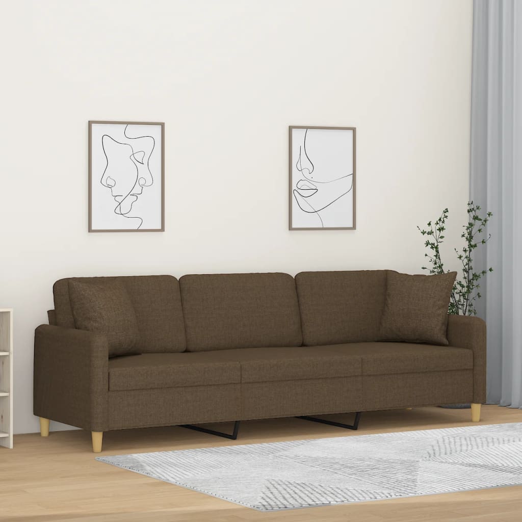 vida XL 3-Sitzer-Sofa mit Kissen Braun 210 cm Stoff
