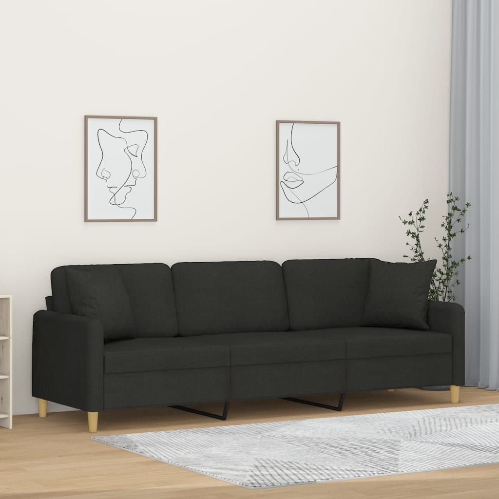3-Sitzer-Sofa mit Kissen Schwarz 210 cm Stoff kaufen