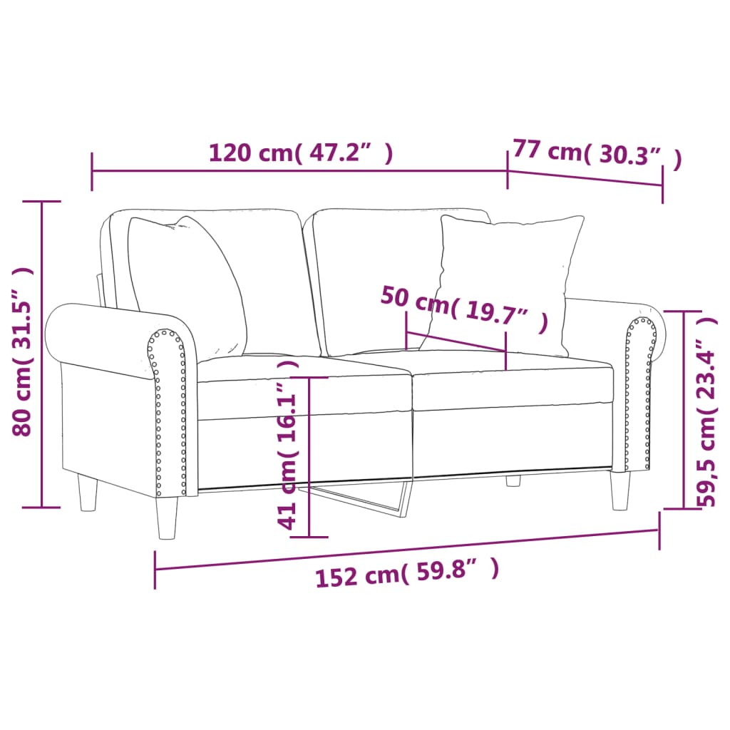Canapea cu 2 locuri, perne&pernuțe cappuccino 120 cm piele eco