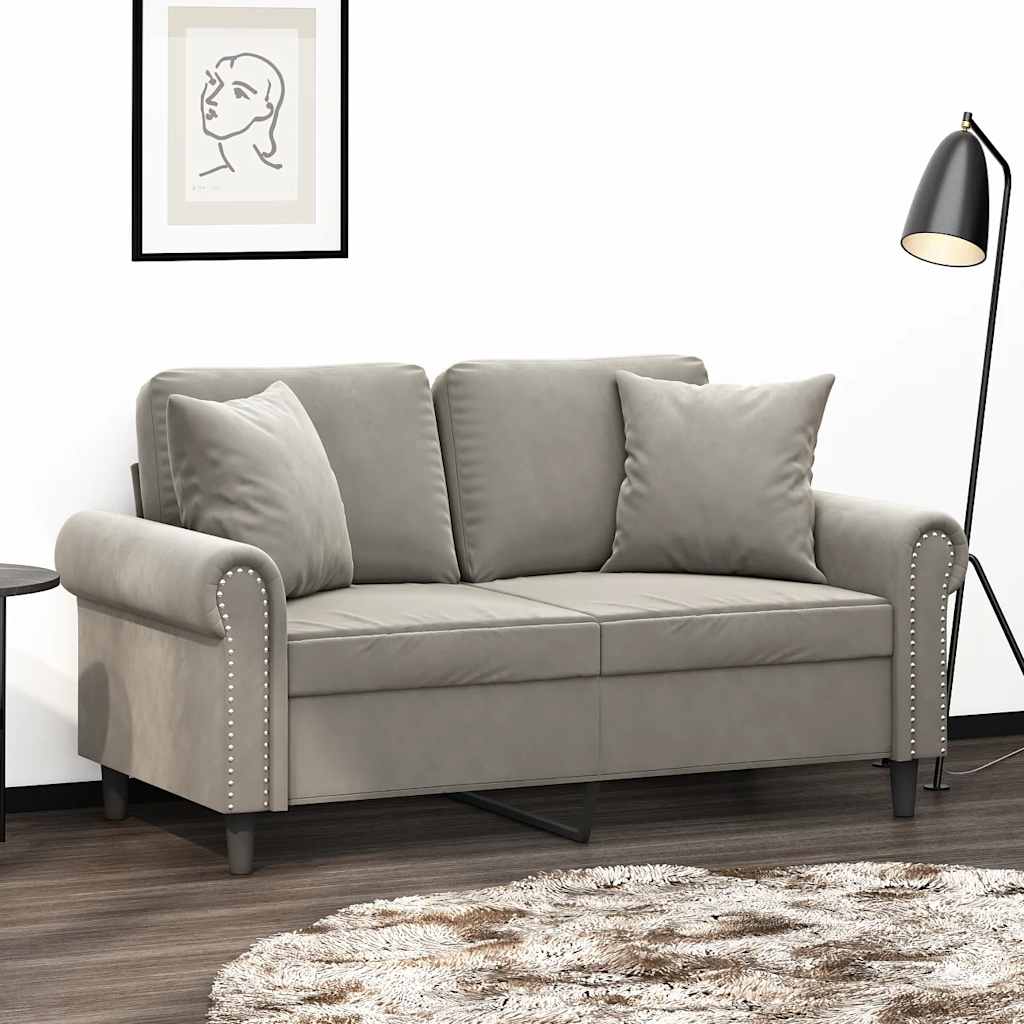 vidaXL Canapea cu 2 locuri cu perne&pernuțe gri deschis 120 cm catifea