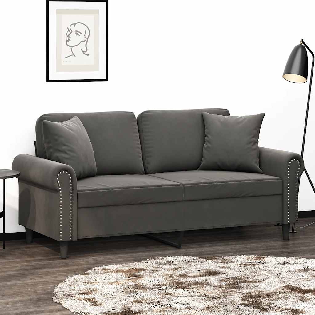 vida XL 2-Sitzer-Sofa mit Kissen Dunkelgrau 140 cm Samt
