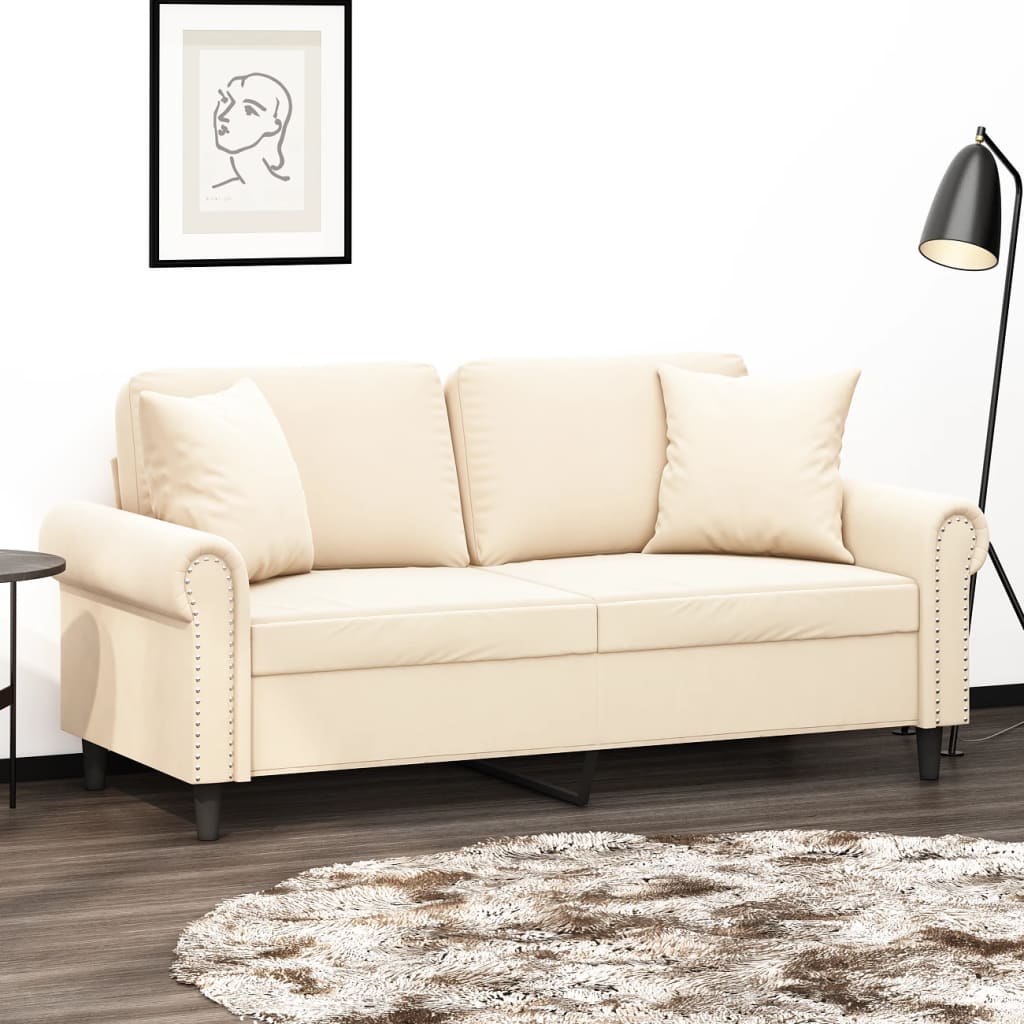 2-Sitzer-Sofa mit Kissen Creme 140 cm Samt kaufen