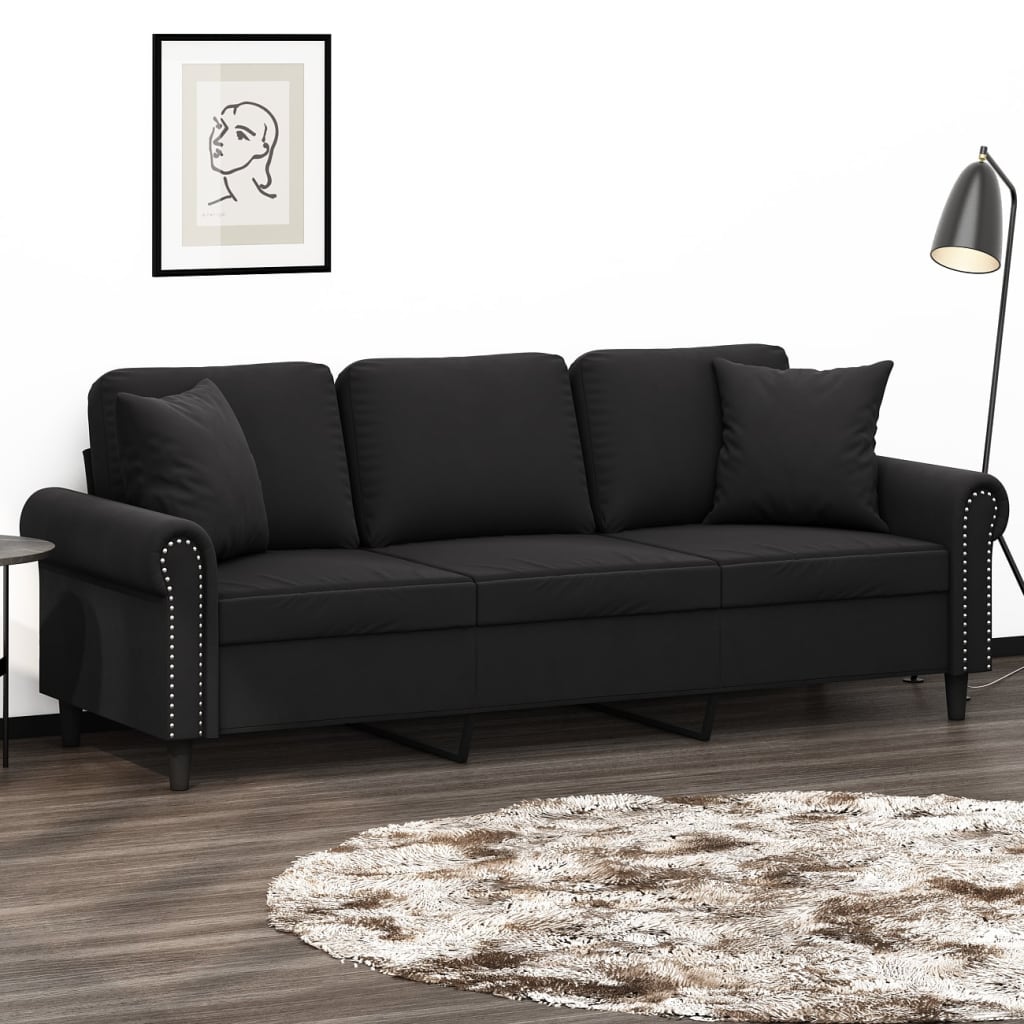 3-Sitzer-Sofa mit Kissen Schwarz 180 cm Samt kaufen